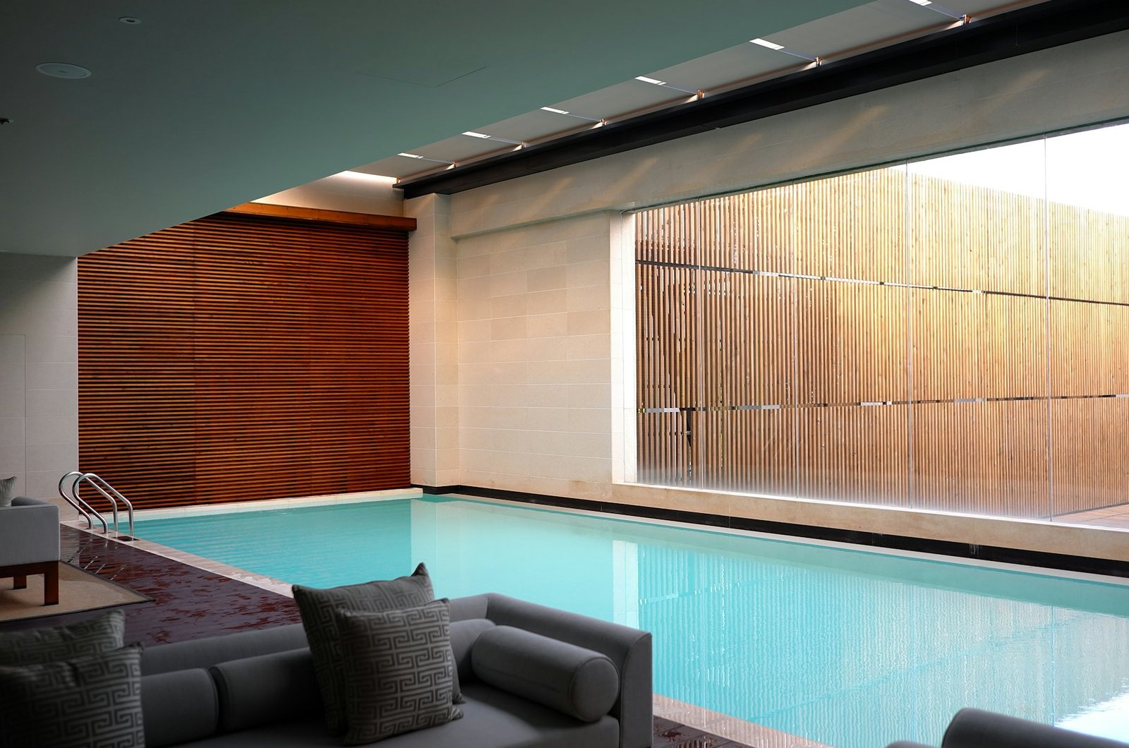 A calm luxury spa pool and lounge